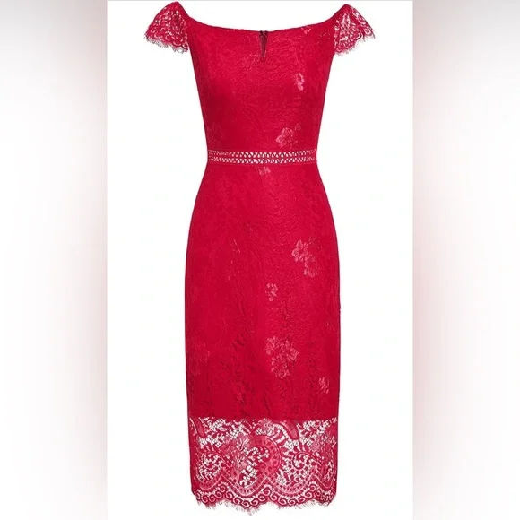ALLANDWELL | Dresses | Allandwell Womens Red Floral Lace Short Sleeve Knee  Length Bodycon Dress Size Xl | Poshmark